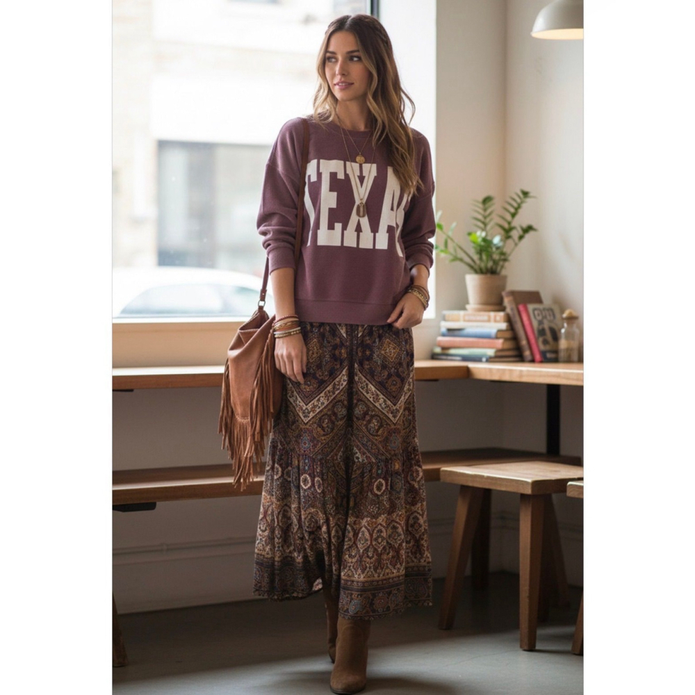 Joa Texas Washed Rib Crew Neck Burgandy Small